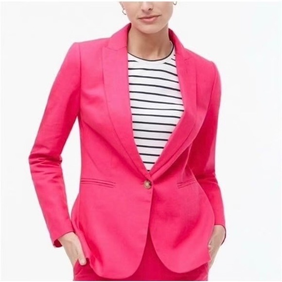 J. CREW Hot Pink Barbie Linen Blend One-Button Blazer | 6 - Picture 1 of 16